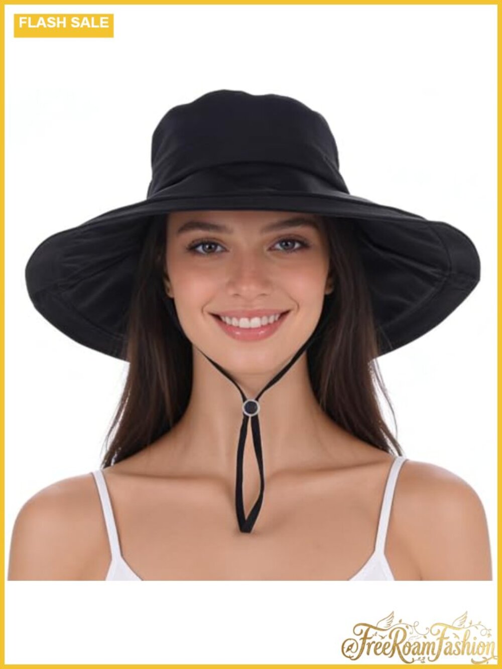 UPF 50+ Waterproof Wide Brim Sun Bucket Hat with Ponytail Hole